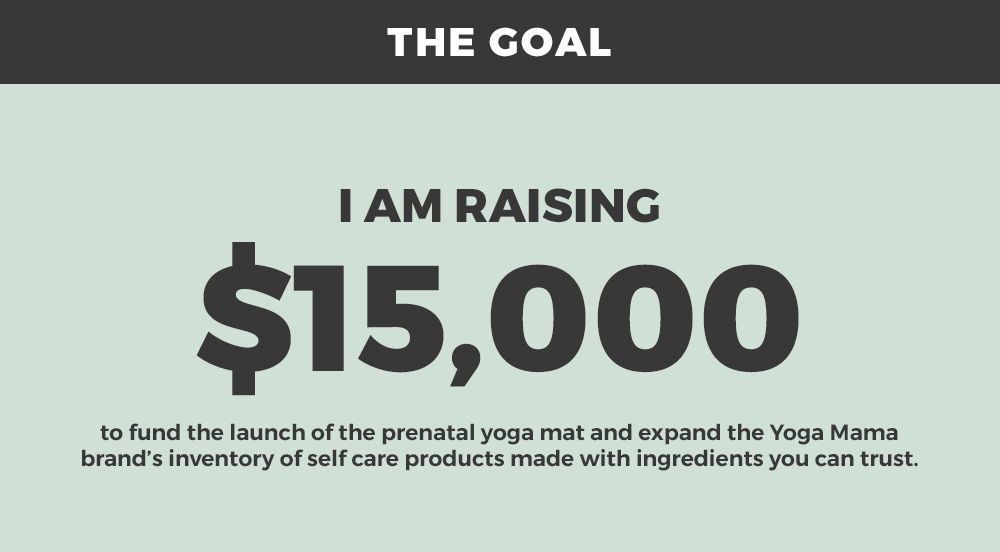 THE GOAL: I AM RAISING $15,000 to fund the launch of the prenatal yoga mat and expand the Yoga Mama brand’s inventory of self care products made with ingredients you can trust.