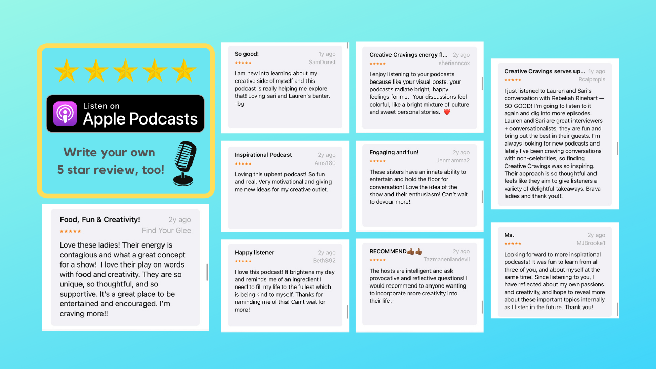 5 star Creative Cravings podcast reviews