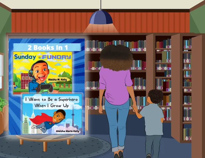 Black Mom and Son at Library