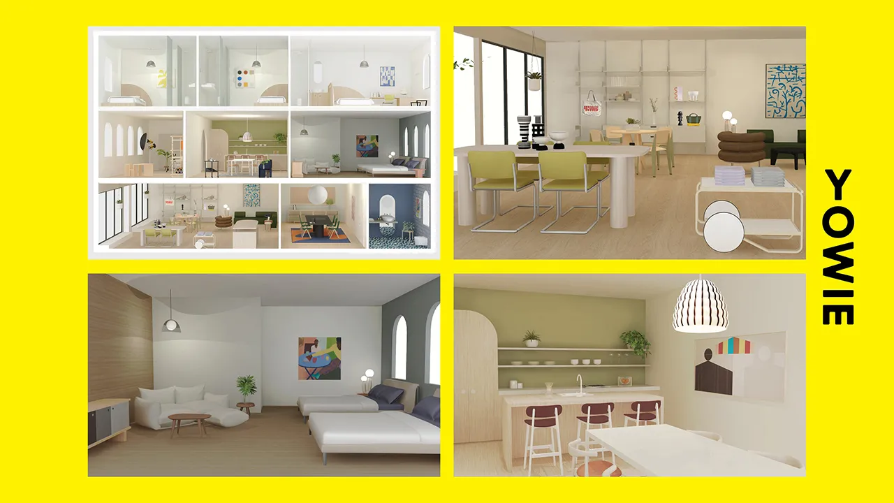 Renderings of our new concept space including one of our suites, our test kitchen and updated storefront.