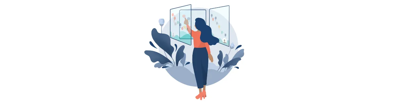Illustration of woman scrolling through pages of trails