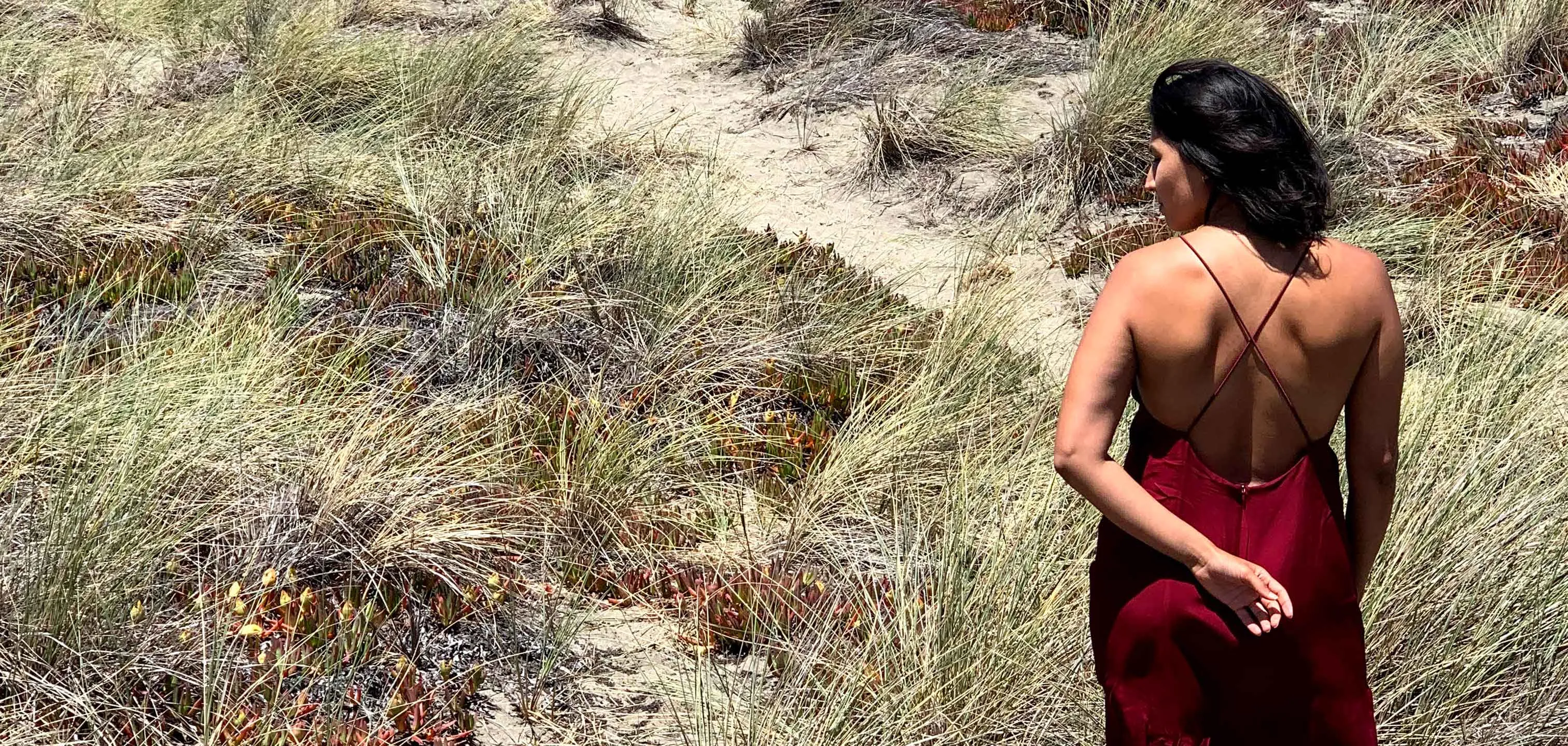 sustainably made open back halter dress