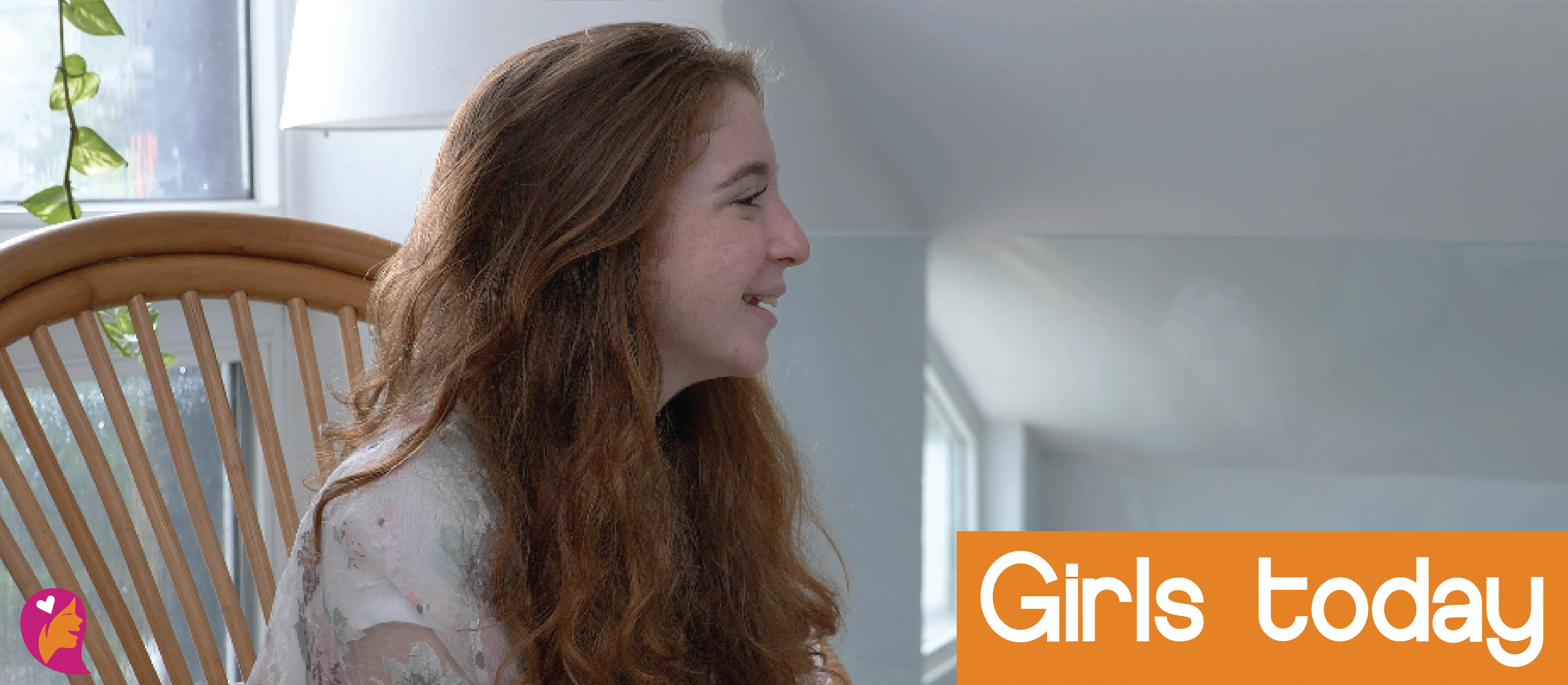Profile of girl smiling. The image reads: Girls today.