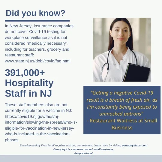 Covid-19 testing and vaccinations for teachers, restaurant staff, grocery staff.