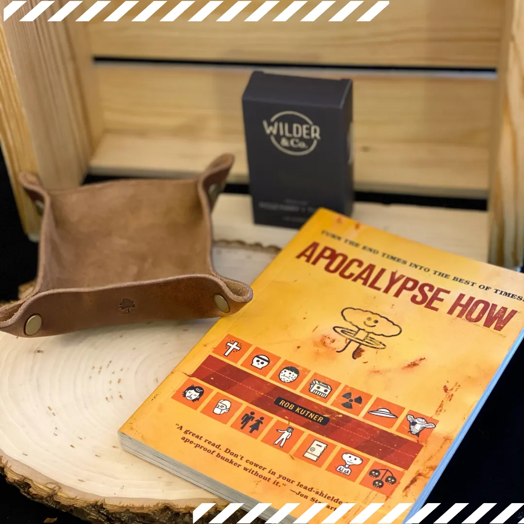 Night (year) of the living dread care package with Apocalypse How book, soap and valet tray.