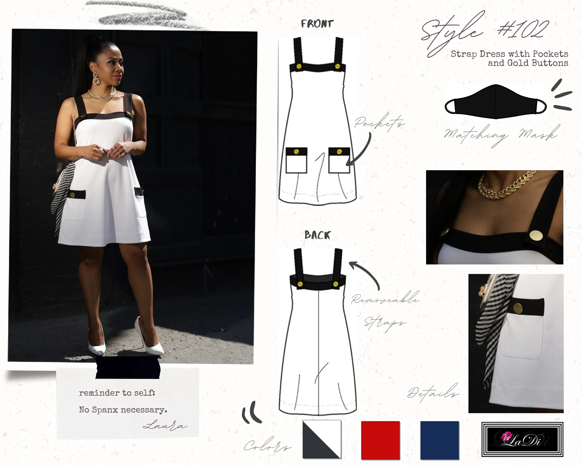 LaDi Strap Dress with Gold Buttons and Pockets
