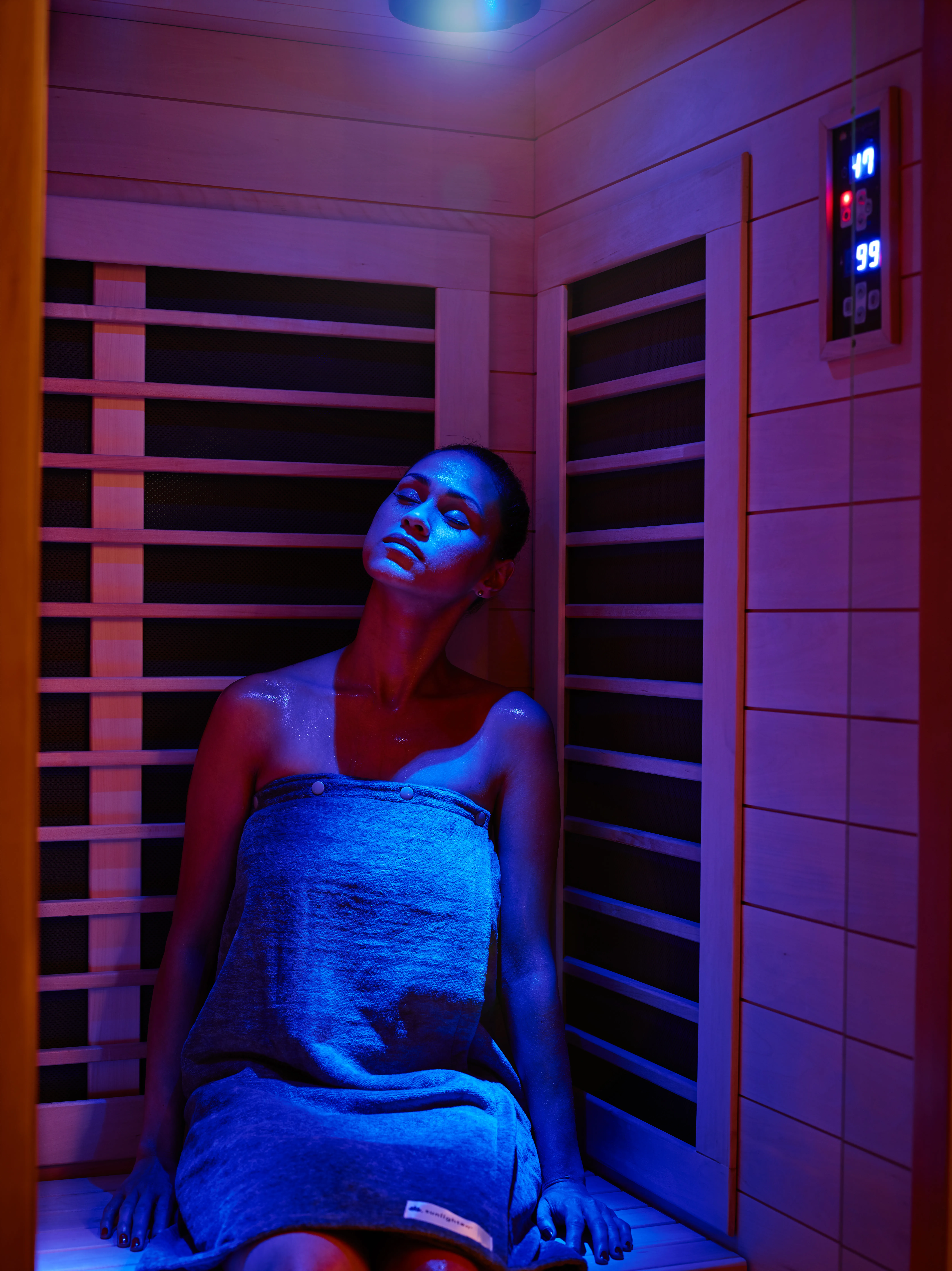 Woman in infrared sauna.