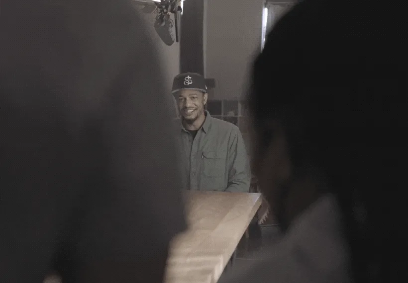 Gif of behind the scenes footage on-set with Black & Brown In The Middle. 