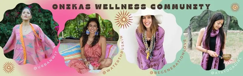 Onikas Wellness Community header with photos of @urbanwit @waterthruskin @begenerationlove @atxyogagirl