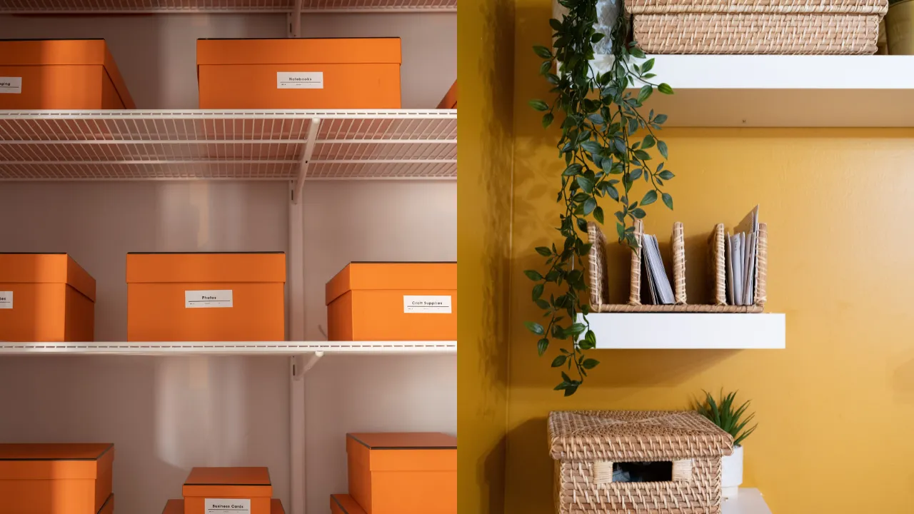 Organized Hermes orange and Marie Kondo desk accessories
