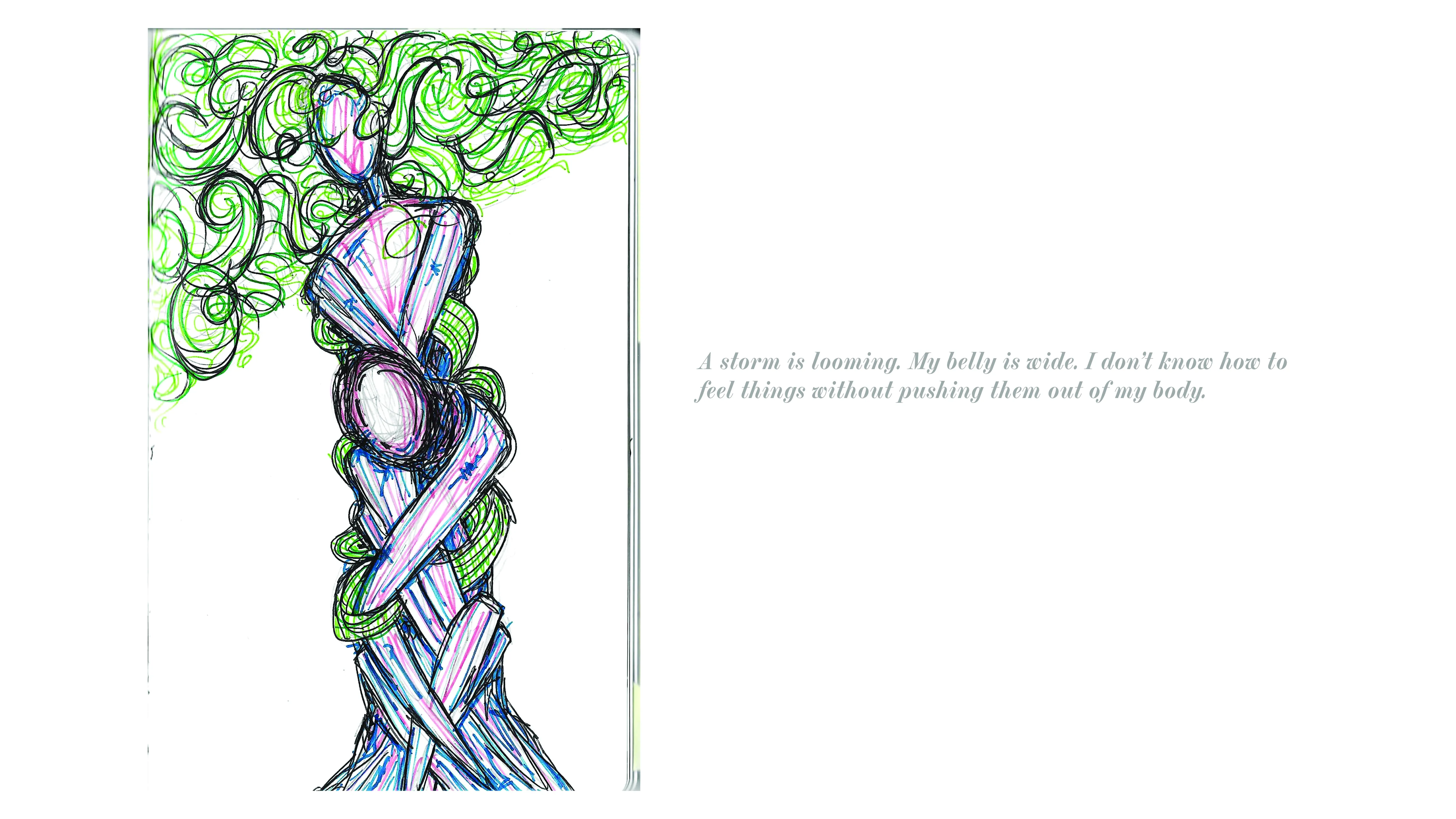 Drawing a tree that looks like a woman with an open womb