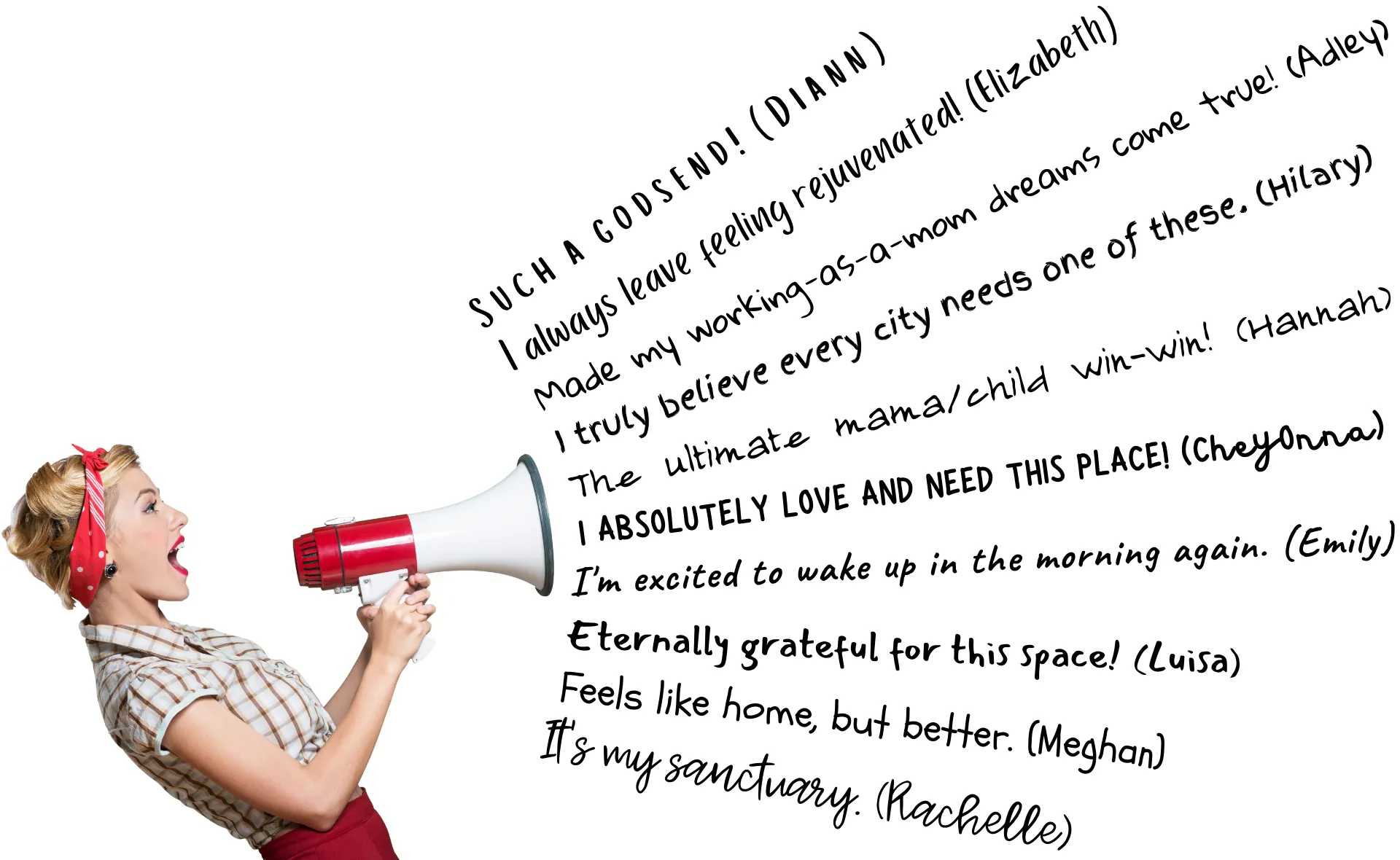 Testimonials being shouted from a megaphone